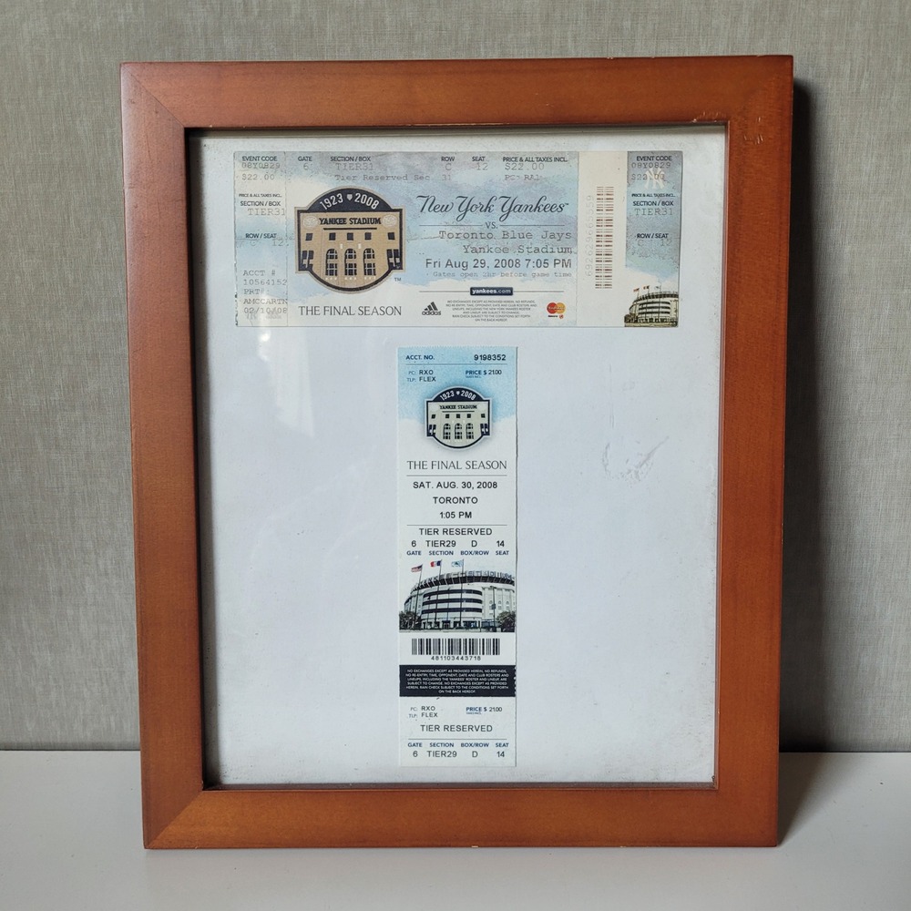 Yankees Ticket Stubs Final Season 2008 Blue Jays Wood Frame Excellent Sports Art
